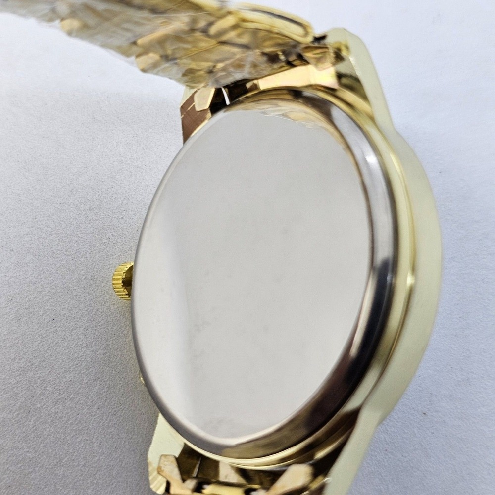 Men's 2PC Watch Bracelet Set 41MM Black Dial Date Gold Bracelet Band 7" Wrist - Picture 6 of 14